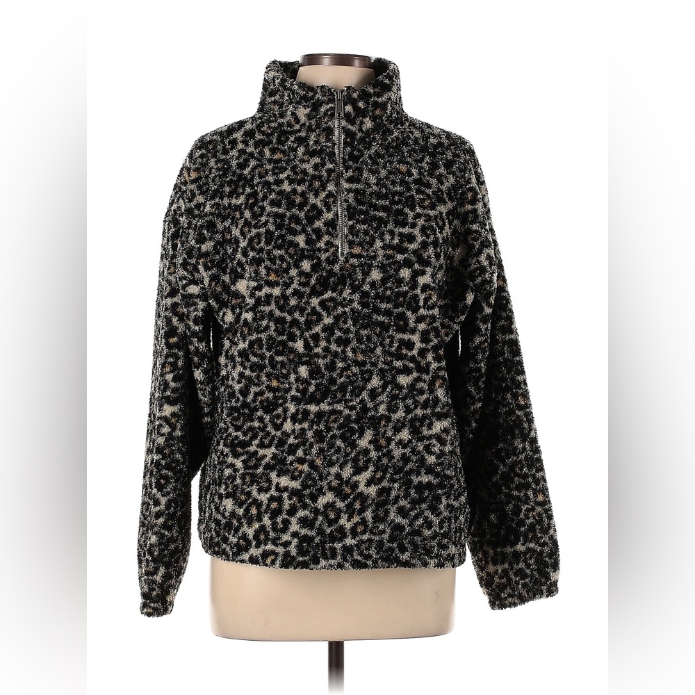 LOFT Leopard Print Sherpa Zip Sweatshirt